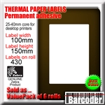 ValuePack Genuine Zebra thermal paper labels for desktop label printers. Perforated. 100mm (W) x 150mm (H). 430 labels per roll. White. Permanent adhesive. Suitable for all 4" printhead desktop label printers (no ribbon required). 6 roll box.